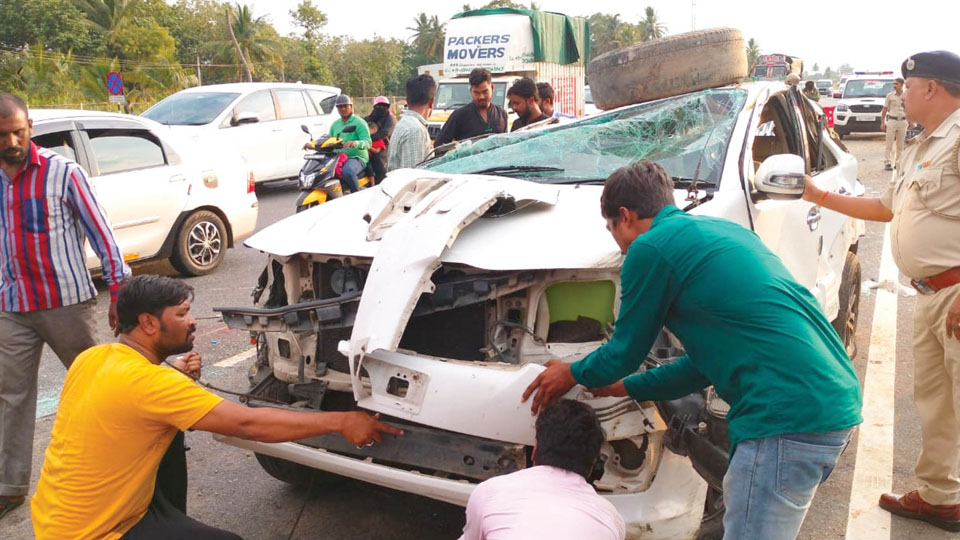 Two seriously injured as car topples on Mysuru-Bengaluru Expressway