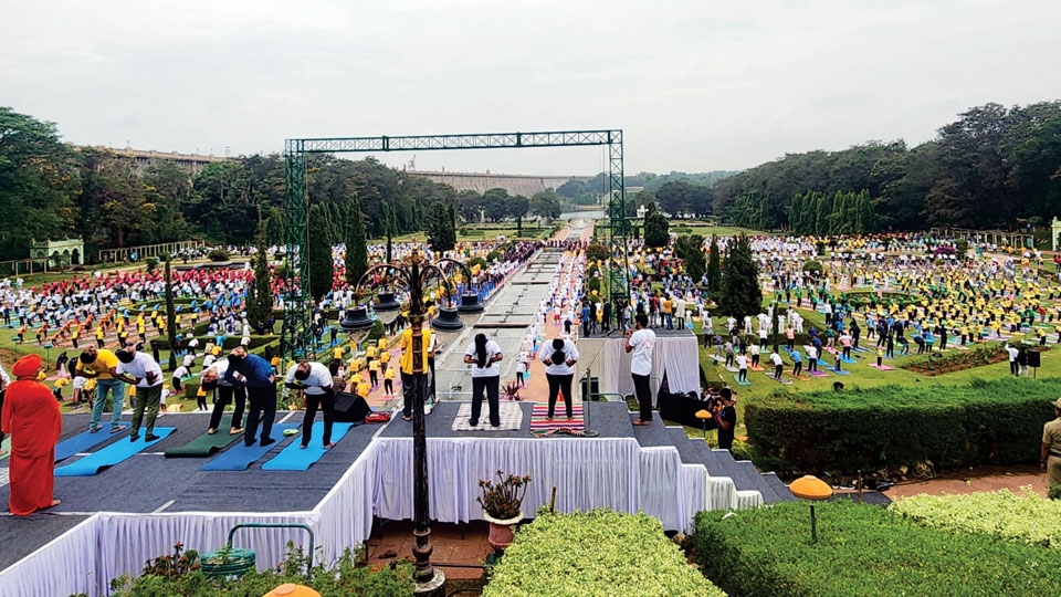 Scenic Brindavan Gardens dotted with over 2,000 Yoga performers