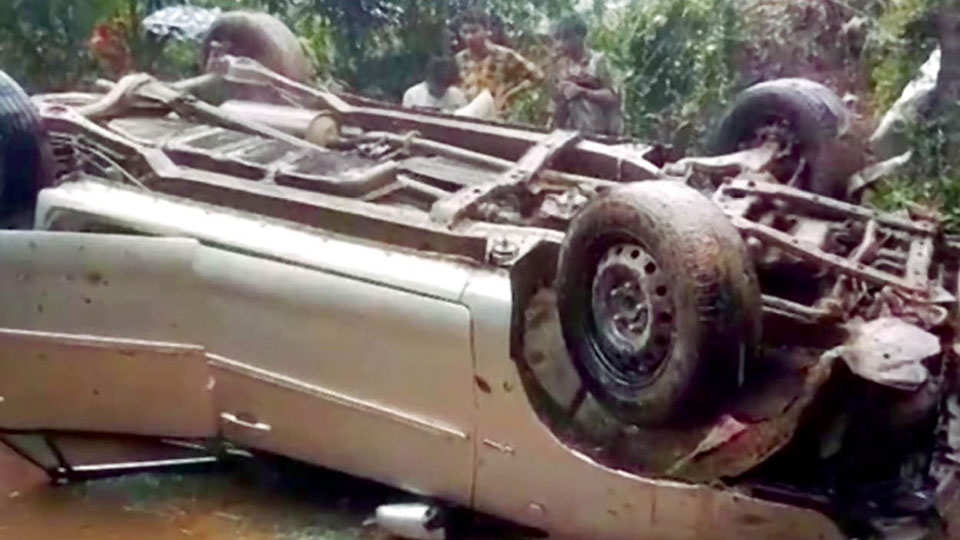 Youths injured as car topples on Madikeri-Mysuru Highway