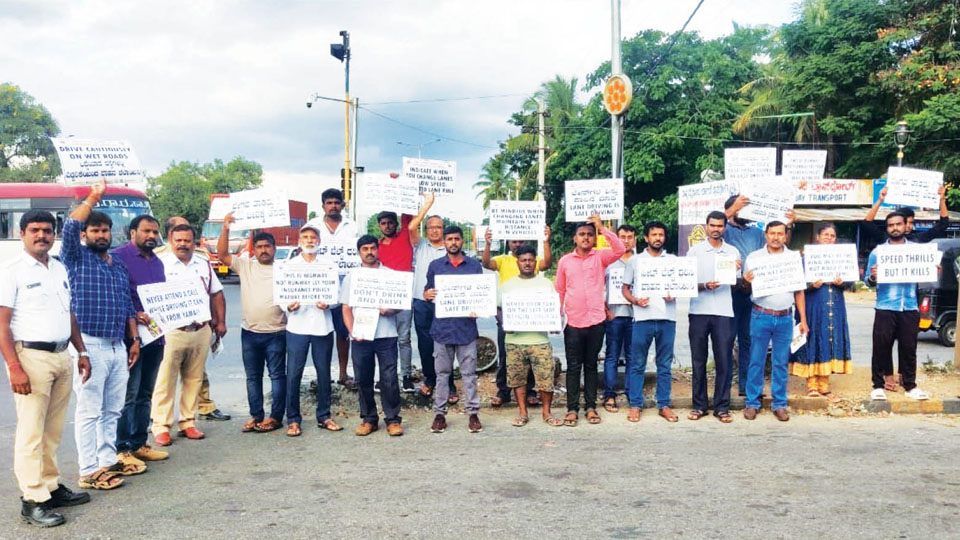 Team Mysuru creates traffic awareness to motorists on Mysuru-Bengaluru Expressway