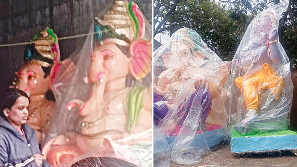 MCC Officials seize PoP Ganesha idols at Hebbal