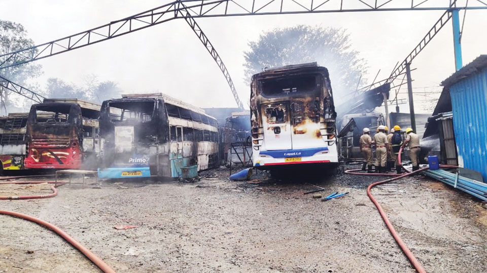 Over 21 buses destroyed in fire at Bengaluru
