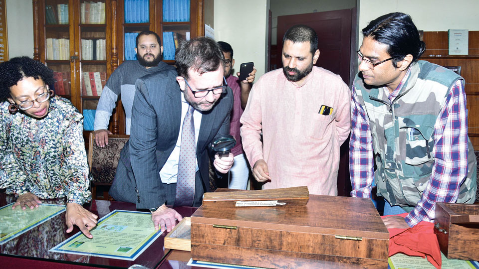 US diplomat visits ORI Examines rare manuscripts, digitisation