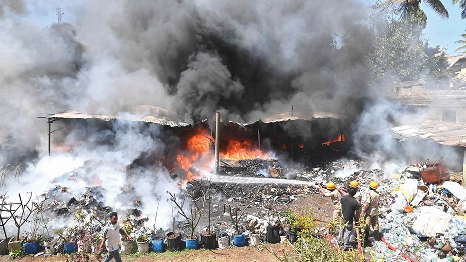 Plastic waste godown catches fire