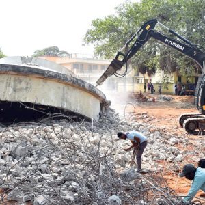 Water Tank on the verge of collapse razed