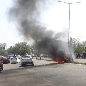 Car gutted after hitting electric pole in city