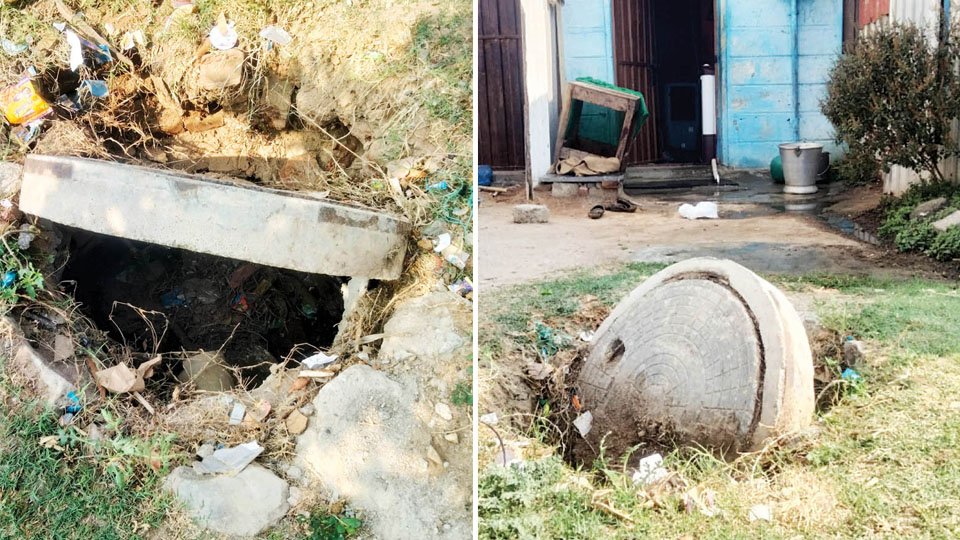 Damaged manhole posing health hazards to residents at Tanveer Sait Nagar