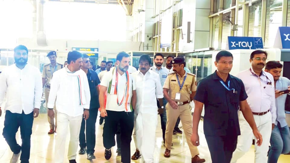 En route to Kerala, Wayanad MP stops at Mysore Airport