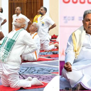 PM performs yoga in Srinagar, CM in Ballari