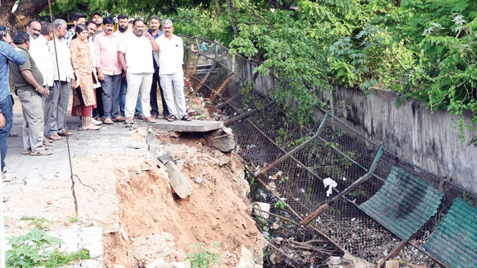 MLA inspects collapsed storm water drain