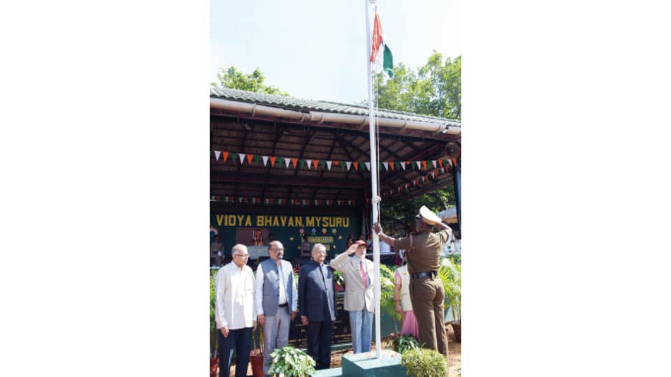 Maj. Gen. (Retd.) S.G. Vombatkere hoists flag at BVB, Mysuru