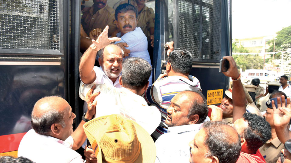 Cops detain JD(S) workers