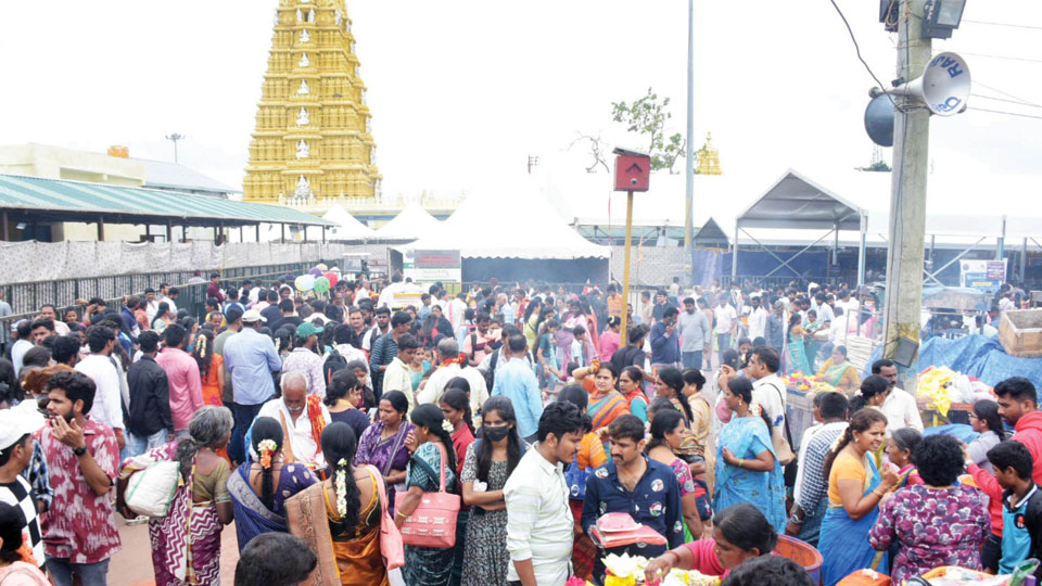 Last Ashada Friday: Heavy rush at Chamundi Hill Temple