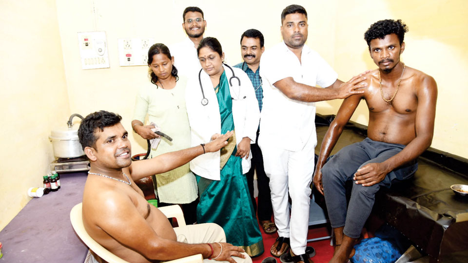 Ayurveda treatment camp for care-takers of Dasara elephants