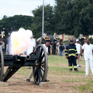 First round of cannon firing drill for Dasara jumbos, horses held