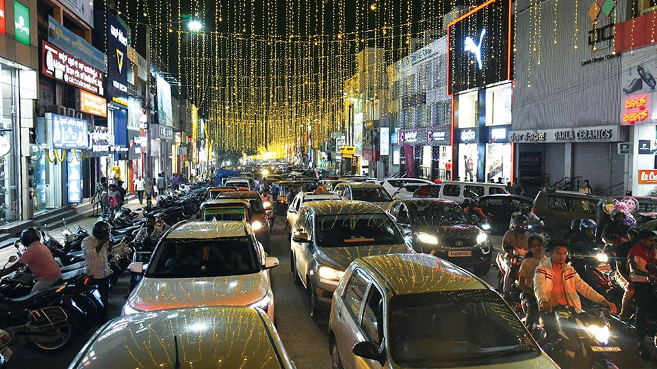 illuminated D. Devaraj Urs Road