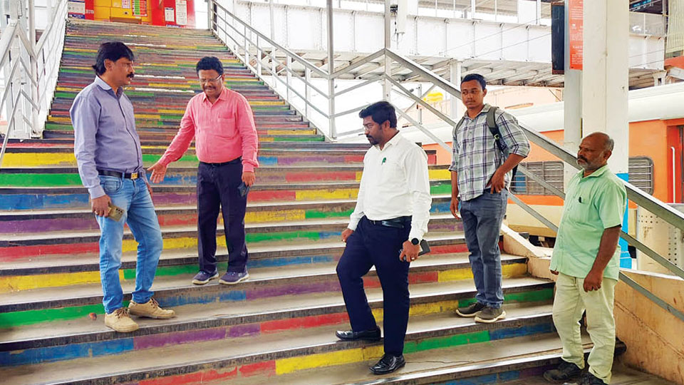 Renovation of Foot Over Bridge staircases at Mysuru Railway Station underway