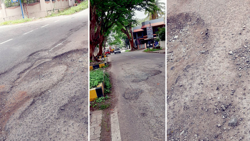 Potholes galore in Yadavagiri on Paramahamsa Road