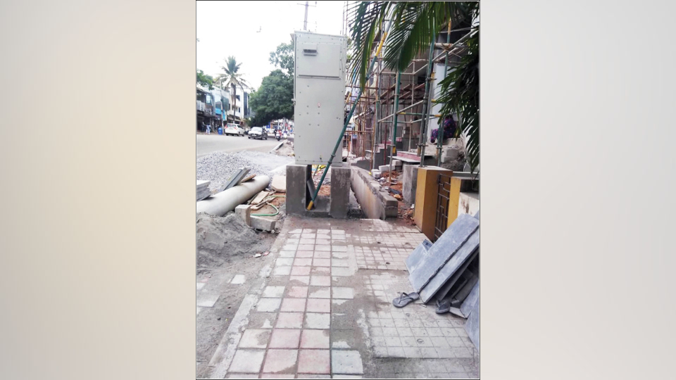 Hazardous power distribution box on Kalidasa Road footpath