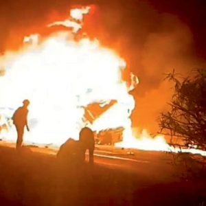 Six charred to death in bus-truck collision