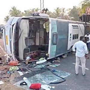Private bus overturns on Mysuru-Bengaluru Highway: Over 25 passengers injured