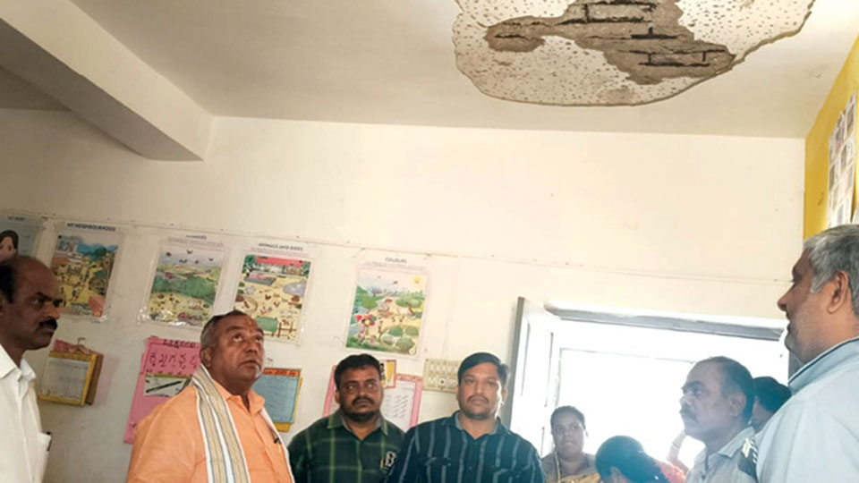MLA inspects school where ceiling plaster fell down