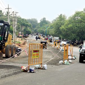 White topping on Bogadi Road begins