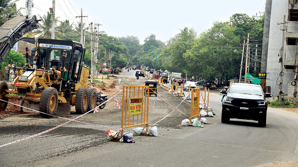 White topping on Bogadi Road begins