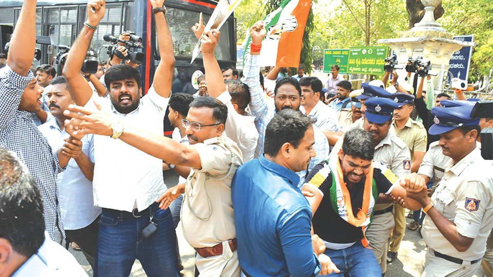 NEET row: Youth Congress activists protest near MP Yaduveer’s Office