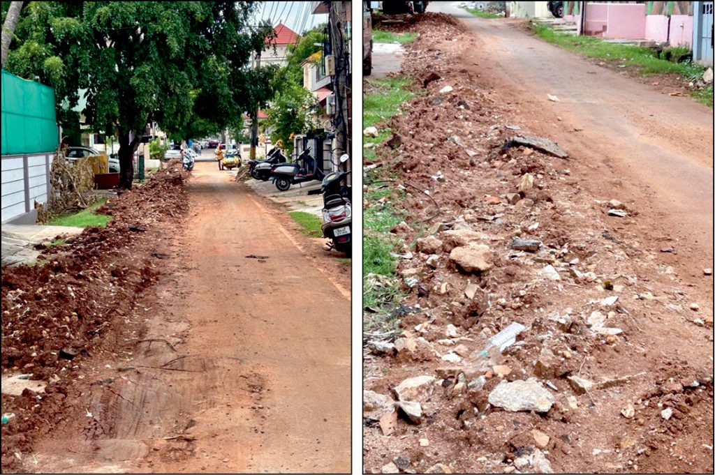 Poor road restoration in Saraswathipuram