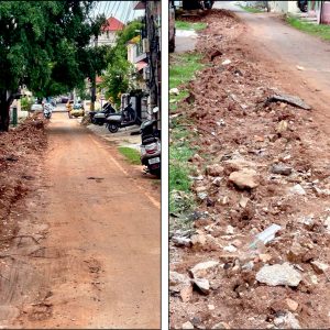Poor road restoration in Saraswathipuram