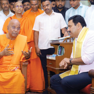 B.Y. Vijayendra meets RK Ashram President Swami Muktidanandaji