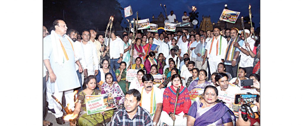 Torchlight rally by Congress against Ram Temple donation theft