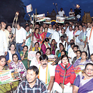 Torchlight rally by Congress against Ram Temple donation theft