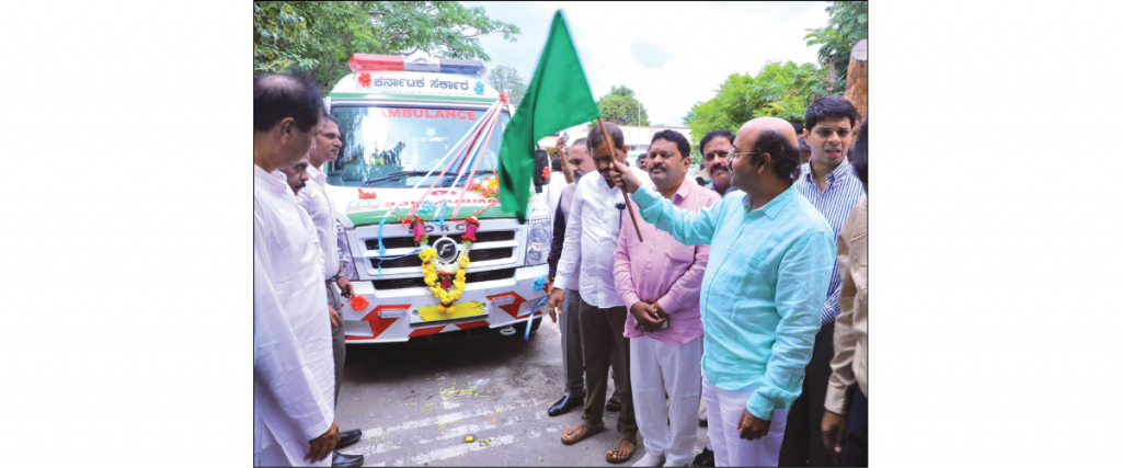District Minister flags off eight new ambulances