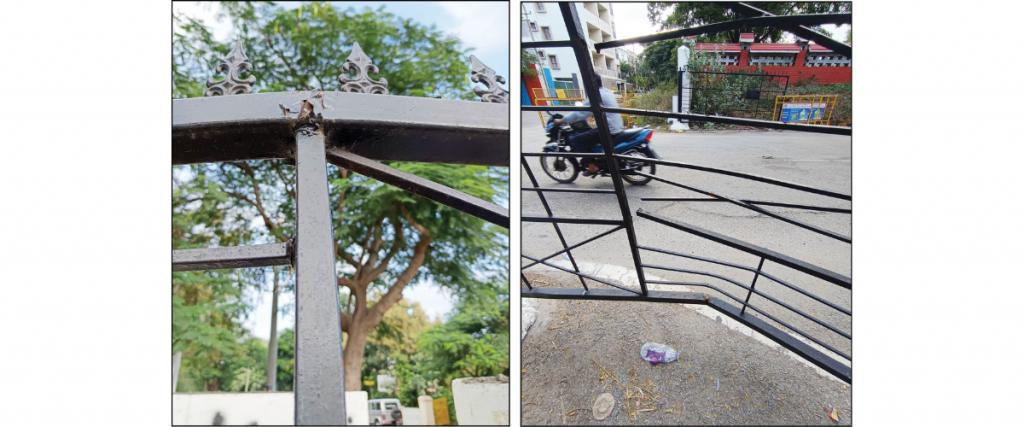 Bannimantap Grounds entry gate damaged