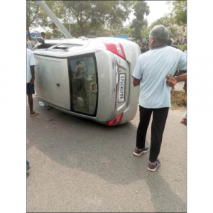 Car veers off main road