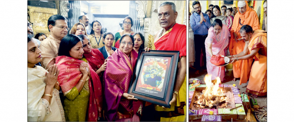 Governor Dr. Sudha Yadav offers prayers at Ch. Hill Temple, visits Suttur Mutt
