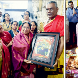 Governor Dr. Sudha Yadav offers prayers at Ch. Hill Temple, visits Suttur Mutt